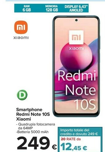 Carrefour Xiaomi Smartphone Redmi Note 10s offerta
