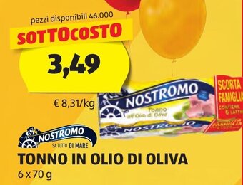ALDI NOSTROMO TONNO IN OLIO DI OLIVA 6 x 70 g offerta