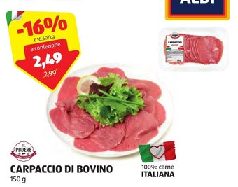 ALDI IL PODERE CARPACCIO DI BOVINO 150 g offerta
