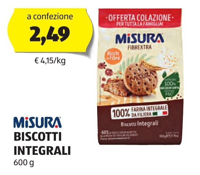 MISURA BISCOTTI INTEGRALI 600 g offerta di ALDI