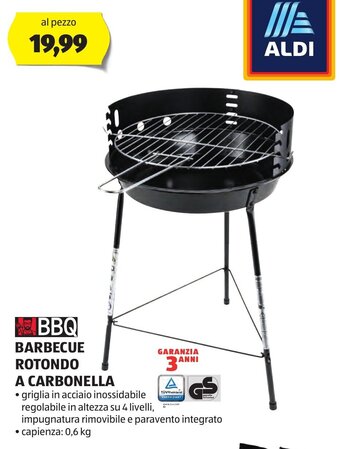 ALDI BBQ BARBECUE ROTONDO A CARBONELLA offerta