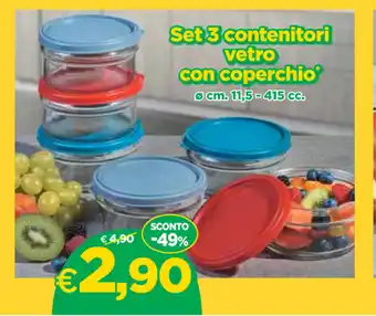 DPiù Set 3 contenitori vetro con coperchio 11,5cm. 415cc. offerta