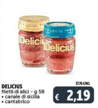 Deco Supermercati DELICIUS filetti di alici - g 58, canale di sicilia, cantabrico offerta