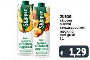 Deco Supermercati ZUEGG skipper succhi senza zuccheri aggiunti vari gusti l 1 offerta