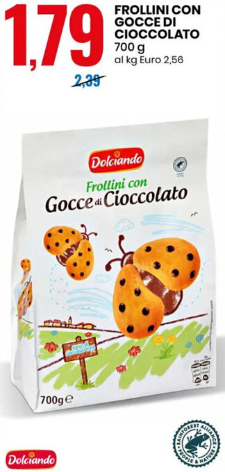 Eurospin FDOLCIANDO ROLLINI CON GOCCE DI CIOCCOLATO 700 g offerta