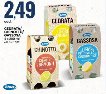 Eurospin BLUES CEDRATA/ CHINOTTO/ GASSOSA 4 x 200 ml offerta