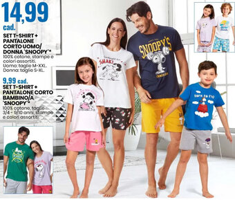 Eurospin SET T-SHIRT + PANTALONE CORTO UOMO M-XXL/ DONNA 'SNOOPY'* S-XL offerta