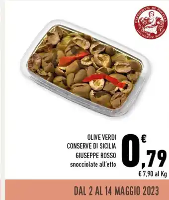 Conad Superstore OLIVE VERDI CONSERVE DI SICILIA GIUSEPPE ROSSO snocciolate all'etto offerta