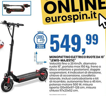 Eurospin MONOPATTINO ELETTRICO RUOTE DA 10" "LEWIS-MAJESTIC" offerta