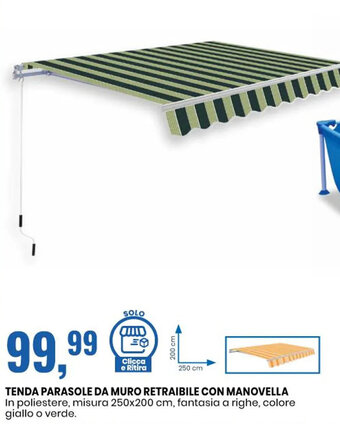 Eurospin TENDA PARASOLE DA MURO RETRAIBILE CON MANOVELLA misura 250x200 cm offerta