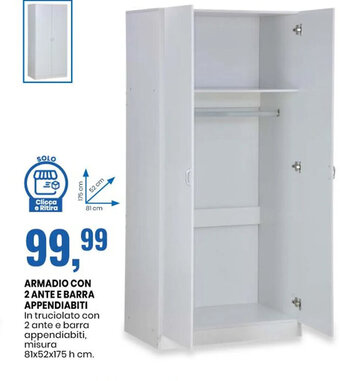 Eurospin ARMADIO CON 2 ANTE E BARRA APPENDIABITI offerta