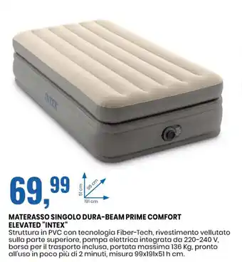 Eurospin MATERASSO SINGOLO DURA-BEAM PRIME COMFORT ELEVATED "INTEX" offerta
