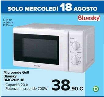 Bluesky BMG20M-18 Forno A Microonde Superficie Piana Microonde Con Grill 20 L 700 W Bianco