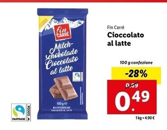 Lidl Fin carrè cioccolato al latte offerta