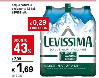 Iper La Grande Levissima acqua naturale o frizzante offerta