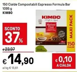 Iper La Grande Kimbo 150 cialde compastabili espresso formula bar offerta