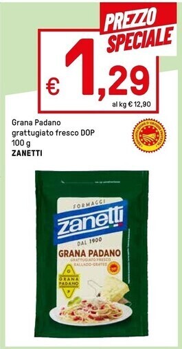 Iper La Grande Zanetti grana padano grattugiato fresco dop offerta