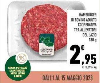 Conad hamburger DI BOVINO ADULTO COOPERATIVA TRA ALLEVATORI DEL LAZIO 180 g offerta