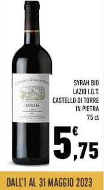SYRAH BIO LAZIO I.G.T. CASTELLO DI TORRE IN PIETRA 75 cl