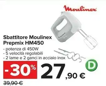 Carrefour Moulinex HM450 PrepMix, Sbattitore Elettrico, Potenza Di 450 W, 5 Velocità Regolabili E Un Pulsante Turbo offerta