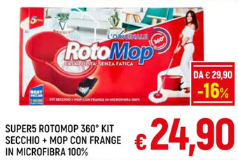 A&O SUPER5 ROTOMOP 360° KIT SECCHIO + MOP CON FRANGE IN MICROFIBRA 100% offerta