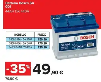 Carrefour Bosch S4002 AGM (acido Assorbito In Microfibra Di Vetro) 52Ah 12V 470A Auto Batteria Per Veicolo offerta