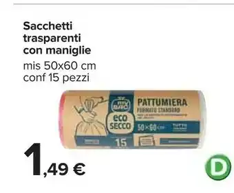 Carrefour My Sac Sacchetti Transparenti Con Maniglie offerta