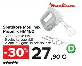 Carrefour Moulinex HM450 PrepMix, Sbattitore Elettrico, Potenza Di 450 W, 5 Velocità Regolabili E Un Pulsante Turbo offerta