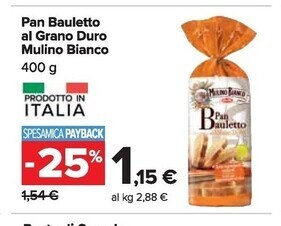 Carrefour Market Mulino bianco pan bauletto al grano duro offerta