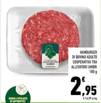 Conad HAMBURGER DI BOVINO ADULTO COOPERATIVA TRA ALLEVATORI UMBRI 180 g offerta