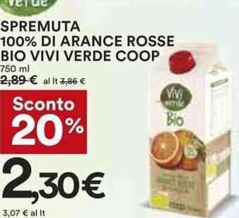 Coop SPREMUTA 100% DI ARANCE ROSSE BIO VIVI VERDE COOP 750 ml offerta