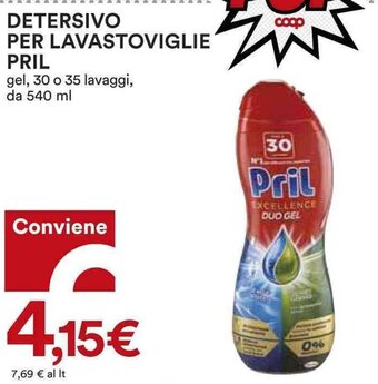 Coop DETERSIVO PER LAVASTOVIGLIE PRIL gel, 30 o 35 lavaggi, da 540 ml offerta