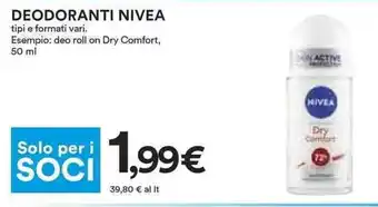Coop DEODORANTI NIVEA tipi e formati vari. Esempio: deo roll on Dry Comfort, 50 ml offerta
