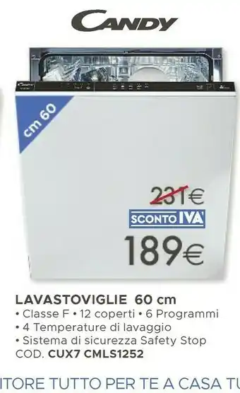 Mondo Convenienza Candy CMLS 1252 Lavastoviglie 60 Cm Classe F offerta