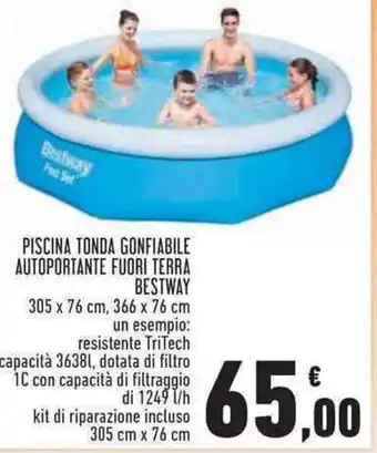 Conad Superstore PISCINA TONDA GONFIABILE AUTOPORTANTE FUORI TERRA BESTWAY 305 x 76 cm, 366 x 76 cm 36381, 1C 305 cm x 76 cm offerta