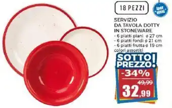 Happy Casa SERVIZIO DA TAVOLA DOTTY IN STONEWARE - 6 piatti piani Ø 27 cm offerta