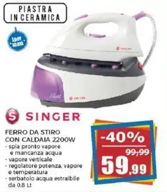 Happy Casa SINGER FERRO DA STIRO CON CALDAIA 2200W 0,8 Lt offerta