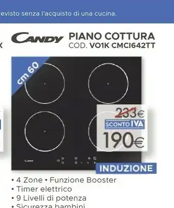 Mondo Convenienza Candy CMCI642TT Nero Piano Cottura 60 Cm 4 Zone Funzione Booster offerta