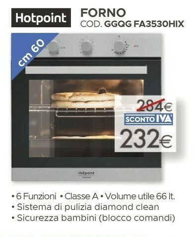Hotpoint FA3 530 H IX HA Forno Forno Elettrico 66 L 3600 W Nero, Acciaio  Inossidabile A offerta di Mondo Convenienza