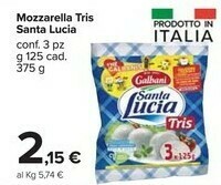 Carrefour Market Galbani Santa Lucia Tris Mozzarella 375 G(ml) offerta