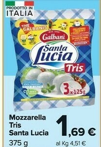Carrefour Market Galbani Santa Lucia Tris Mozzarella 375 G(ml) offerta