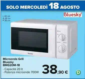 Carrefour Bluesky BMG20M-18 Forno A Microonde Superficie Piana Microonde Con Grill 20 L 700 W Bianco offerta
