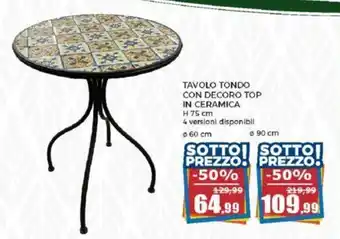 Happy Casa TAVOLO TONDO CON DECORO TOP IN CERAMICA H 75 cm Ø 60 cm offerta