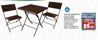Happy Casa TAVOLO QUADRATO CON 2 SEDIE RICHIUDIBILI EFFETTO RATTAN offerta