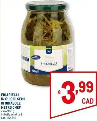 Metro FRIARIELLI IN OLIO DI SEMI DI GIRASOLE METRO CHEF vaso 950 g offerta