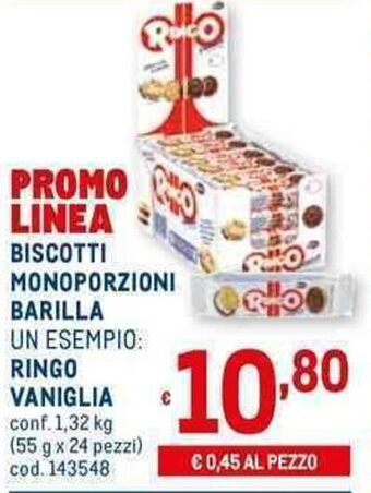 Metro BISCOTTI MONOPORZIONI BARILLA RINGO VANIGLIA conf. 1,32 kg (55 g x 24 pezzi) offerta