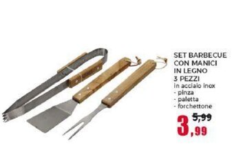 Happy Casa SET BARBECUE CON MANICI IN LEGNO 3 PEZZI offerta