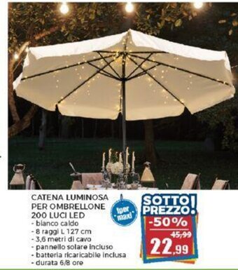 Happy Casa CATENA LUMINOSA PER OMBRELLONE 200 LUCI LED offerta