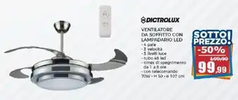 Happy Casa DICTROLUX VENTILATORE DA SOFFITTO CON LAMPADARIO LED - 4 pale offerta