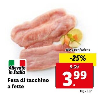 Lidl Fesa di tacchino a fette 450 g confezione offerta